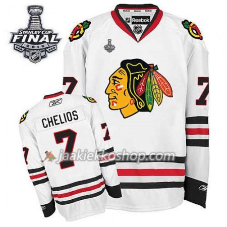 Reebok Miehille NHL Chicago Blackhawks Pelipaita Chris Chelios #7 Vieras Valkoinen 2015 Stanley Cup