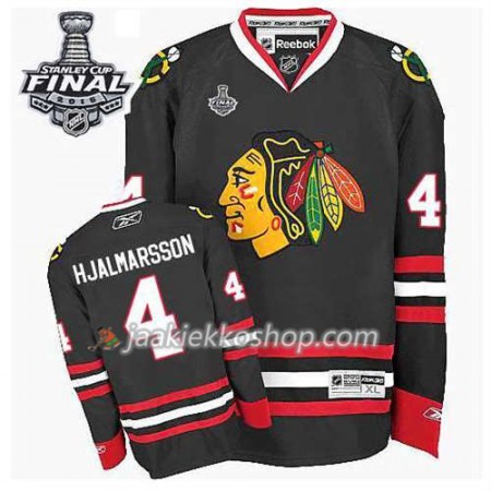 Reebok Miehille NHL Chicago Blackhawks Pelipaita Niklas Hjalmarsson #4 Kolmas Musta 2015 Stanley Cup