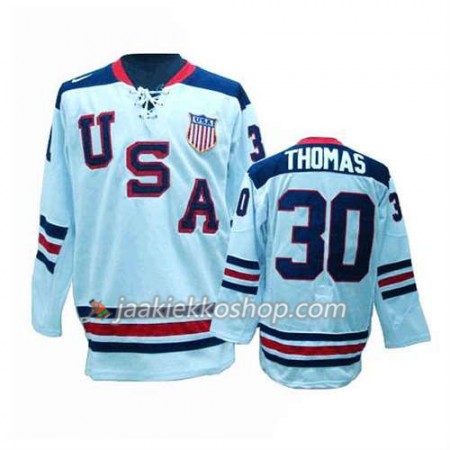 Reebok Miehille NHL Premier Olympic-USA Team Pelipaita Tim Thomas #30 Valkoinen Paita