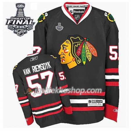Reebok Miehille NHL Chicago Blackhawks Pelipaita Trevor Van Riemsdyk #57 Kolmas Musta 2015 Stanley Cup
