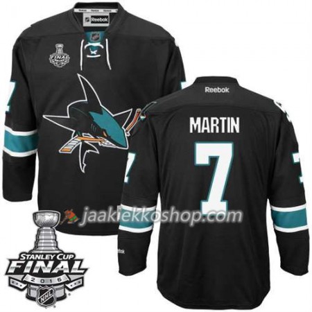 Reebok NHL San Jose Sharks Pelipaita Paul Martin #7 Musta Kolmas 2016 Stanley Cup