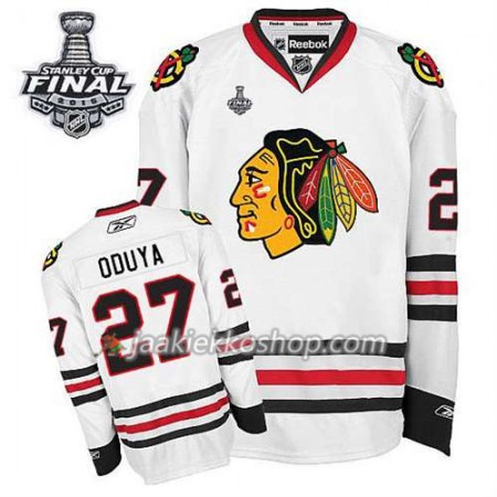 Reebok Miehille NHL Chicago Blackhawks Pelipaita Johnny Oduya #27 Vieras Valkoinen 2015 Stanley Cup