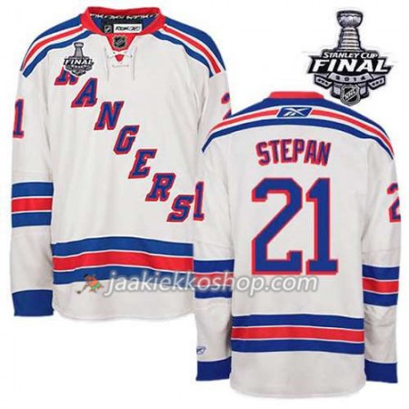 Reebok Miehille NHL New York Rangers Pelipaita Derek Stepan #21 Vieras Valkoinen 2014 Stanley Cup