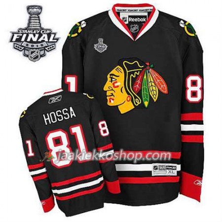 Reebok Nainen NHL Chicago Blackhawks Pelipaita Marian Hossa #81 Kolmas Musta 2015 Stanley Cup