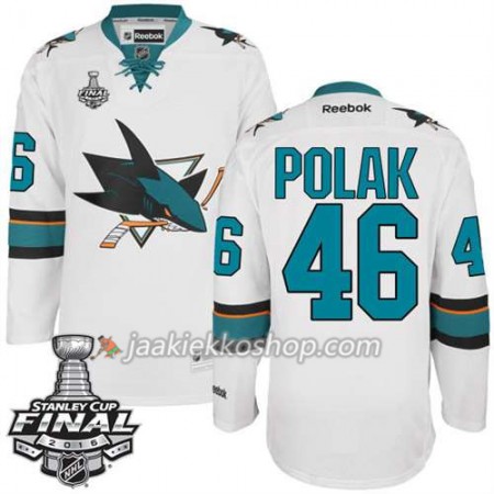 Reebok NHL San Jose Sharks Pelipaita Roman Polak #46 Valkoinen Vieras 2016 Stanley Cup