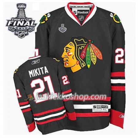 Reebok Miehille NHL Chicago Blackhawks Pelipaita Ryan Callahan #21 Kolmas Musta 2015 Stanley Cup