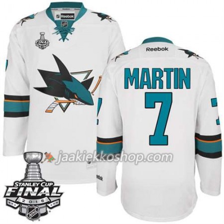 Reebok NHL San Jose Sharks Pelipaita Paul Martin #7 Valkoinen Vieras 2016 Stanley Cup
