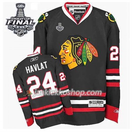 Reebok Miehille NHL Chicago Blackhawks Pelipaita Martin Havlat #24 Kolmas Musta 2015 Stanley Cup