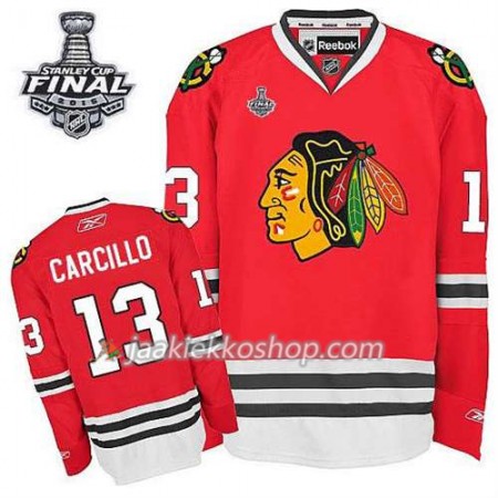 Reebok Miehille NHL Chicago Blackhawks Pelipaita Daniel Carcillo #13 Koti Punainen 2015 Stanley Cup