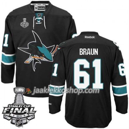 Reebok NHL San Jose Sharks Pelipaita Justin Braun #61 Musta Kolmas 2016 Stanley Cup Reebok NHL San Jose Sharks Pelipaita Justin Braun #61 Musta Kolmas 2016 Stanley Cup