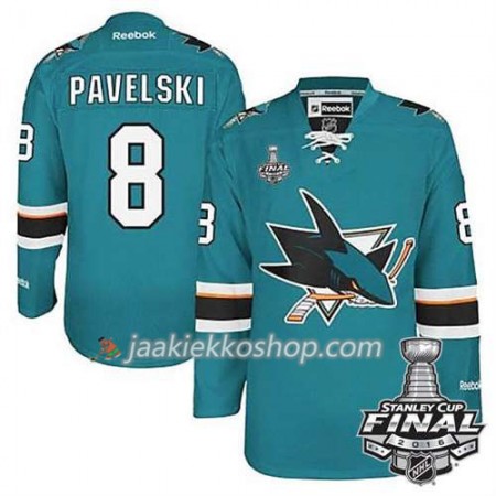 Reebok NHL San Jose Sharks Pelipaita Joe Pavelski #8 Teal Koti 2016 Stanley Cup