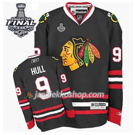 Reebok Miehille NHL Chicago Blackhawks Pelipaita Bobby Hull #9 Kolmas Musta 2015 Stanley Cup