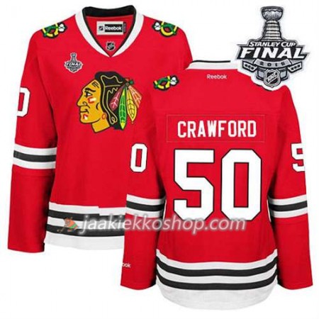 Reebok Nainen NHL Chicago Blackhawks Pelipaita Corey Crawford #50 Koti Punainen 2015 Stanley Cup