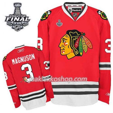 Reebok Miehille NHL Chicago Blackhawks Pelipaita Keith Magnuson #3 Koti Punainen 2015 Stanley Cup