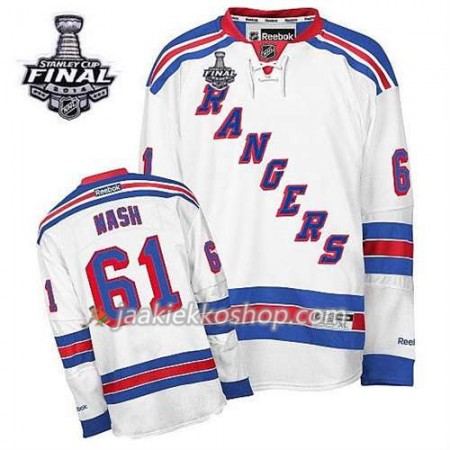 Reebok Miehille NHL New York Rangers Pelipaita #61 Vieras Rick Nash Valkoinen 2014 Stanley Cup