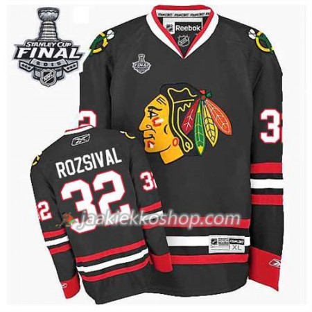 Reebok Miehille NHL Chicago Blackhawks Pelipaita Michal Rozsival #32 Kolmas Musta 2015 Stanley Cup