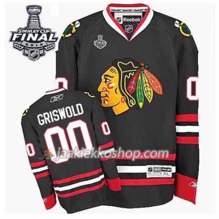 Reebok Miehille NHL Chicago Blackhawks Pelipaita Chris Chelios #00 Kolmas Musta 2015 Stanley Cup