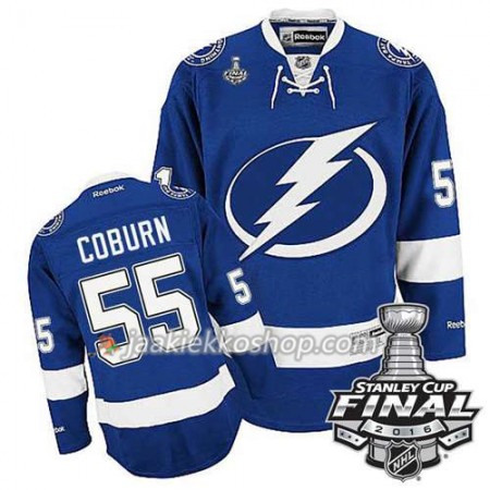 Reebok NHL Tampa Bay Lightning Pelipaita Braydon Coburn #55 Sininen Koti 2016 Stanley Cup