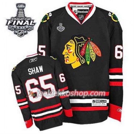 Reebok Miehille NHL Chicago Blackhawks Pelipaita Andrew Shaw #65 Kolmas Musta 2015 Stanley Cup