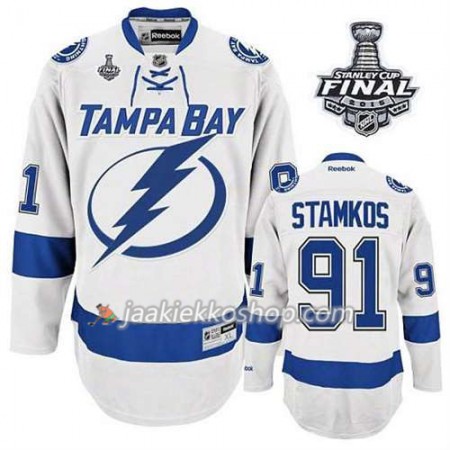 Reebok Miehille NHL Tampa Bay Lightning Pelipaita Steven Stamkos #91 Vieras Valkoinen 2015 Stanley Cup