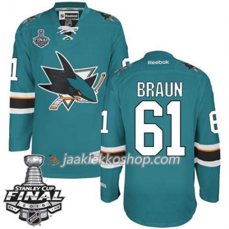 Reebok NHL San Jose Sharks Pelipaita Justin Braun #61 Teal Koti 2016 Stanley Cup