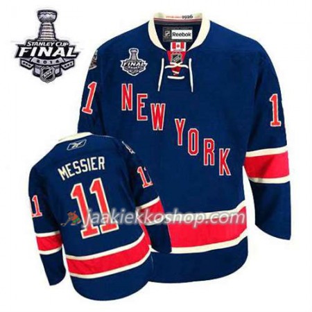 Reebok Miehille NHL New York Rangers Pelipaita Mark Messier #11 Kolmas Sininen 2014 Stanley Cup