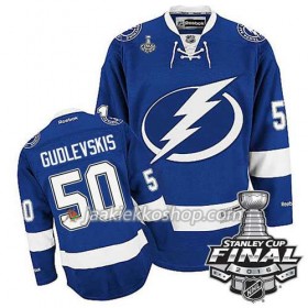 Reebok NHL Tampa Bay Lightning Pelipaita Kristers Gudlevskis #50 Sininen Koti 2016 Stanley Cup