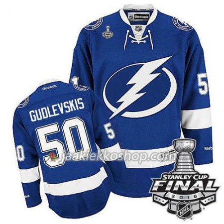 Reebok NHL Tampa Bay Lightning Pelipaita Kristers Gudlevskis #50 Sininen Koti 2016 Stanley Cup