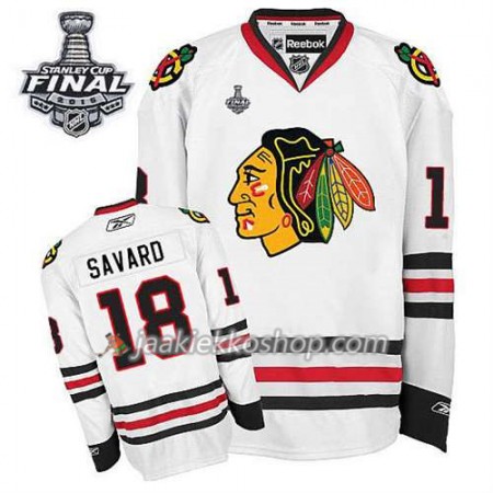Reebok Miehille NHL Chicago Blackhawks Pelipaita Denis Savard #18 Vieras Valkoinen 2015 Stanley Cup