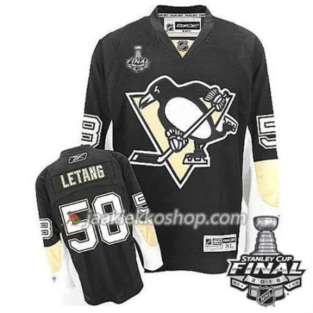 Reebok NHL Pittsburgh Penguins Pelipaita Kris Letang #58 Musta Koti 2016 Stanley Cup