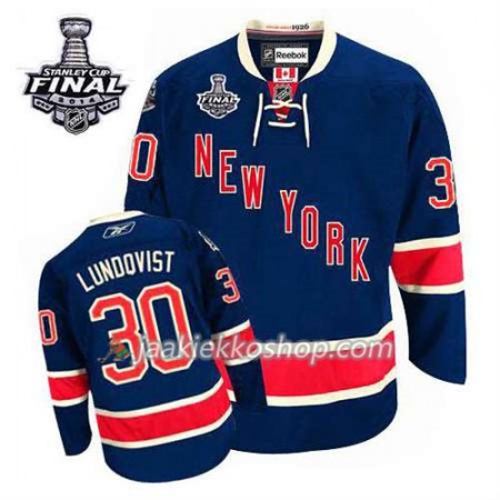 Reebok Miehille NHL New York Rangers Pelipaita Henrik Lundqvist #30 Kolmas Sininen 2014 Stanley Cup