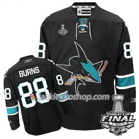 Reebok NHL San Jose Sharks Pelipaita Brent Burns #88 Musta Kolmas 2016 Stanley Cup