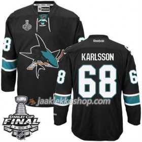Reebok NHL San Jose Sharks Pelipaita Melker Karlsson #68 Musta Kolmas 2016 Stanley Cup