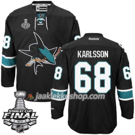 Reebok NHL San Jose Sharks Pelipaita Melker Karlsson #68 Musta Kolmas 2016 Stanley Cup