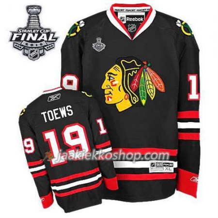Reebok Miehille NHL Chicago Blackhawks Pelipaita Jonathan Toews #19 Kolmas Musta 2015 Stanley Cup