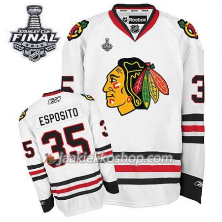 Reebok Miehille NHL Chicago Blackhawks Pelipaita Tony Esposito #35 Vieras Valkoinen 2015 Stanley Cup