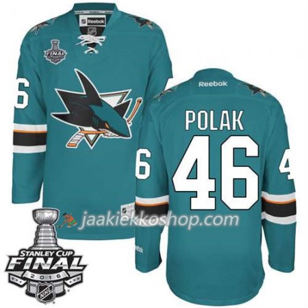 Reebok NHL San Jose Sharks Pelipaita Roman Polak #46 Teal Koti 2016 Stanley Cup