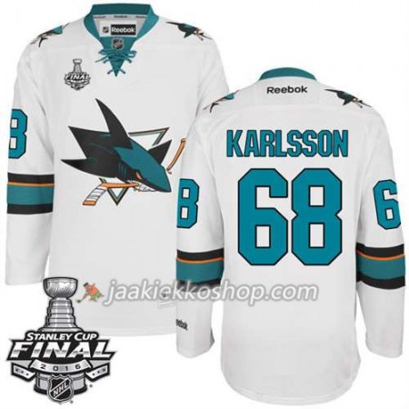 Reebok NHL San Jose Sharks Pelipaita Melker Karlsson #68 Valkoinen Vieras 2016 Stanley Cup