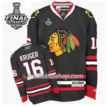 Reebok Miehille NHL Chicago Blackhawks Pelipaita Marcus Kruger #16 Kolmas Musta 2015 Stanley Cup