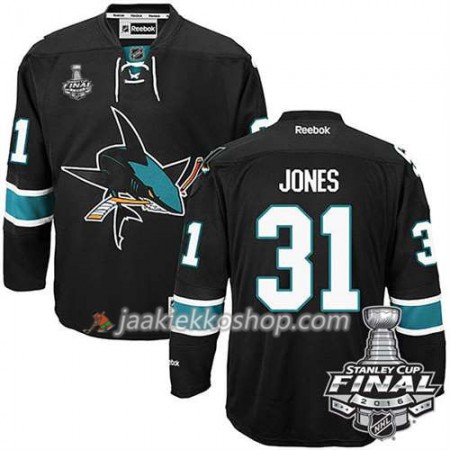 Reebok NHL San Jose Sharks Pelipaita Martin Jones #31 Musta Kolmas 2016 Stanley Cup