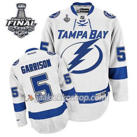 Reebok Miehille NHL Tampa Bay Lightning Pelipaita Jason Garrison #5 Vieras Valkoinen 2015 Stanley Cup