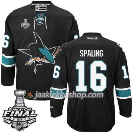 Reebok NHL San Jose Sharks Pelipaita Nick Spaling #16 Musta Kolmas 2016 Stanley Cup