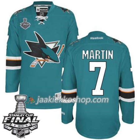 Reebok NHL San Jose Sharks Pelipaita Paul Martin #7 Teal Koti 2016 Stanley Cup