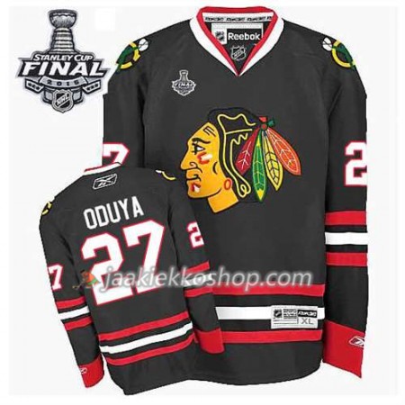 Reebok Miehille NHL Chicago Blackhawks Pelipaita Johnny Oduya #27 Kolmas Musta 2015 Stanley Cup
