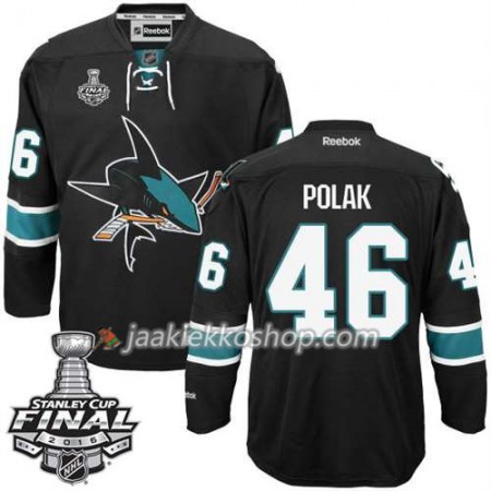 Reebok NHL San Jose Sharks Pelipaita Roman Polak #46 Musta Kolmas 2016 Stanley Cup