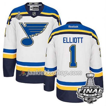 Reebok NHL St. Louis Blues Pelipaita Brian Elliott #1 Valkoinen Vieras 2016 Stanley Cup