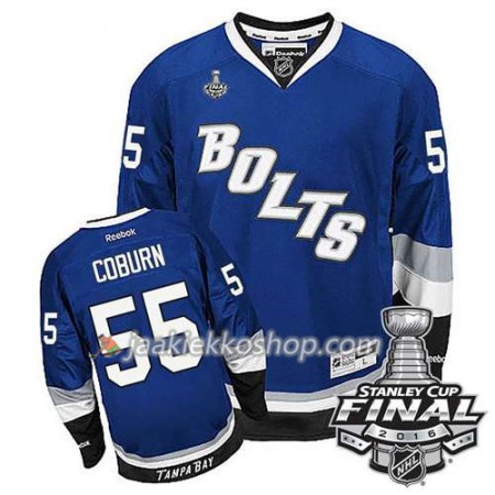Reebok NHL Tampa Bay Lightning Pelipaita Braydon Coburn #55 Sininen Kolmas 2016 Stanley Cup