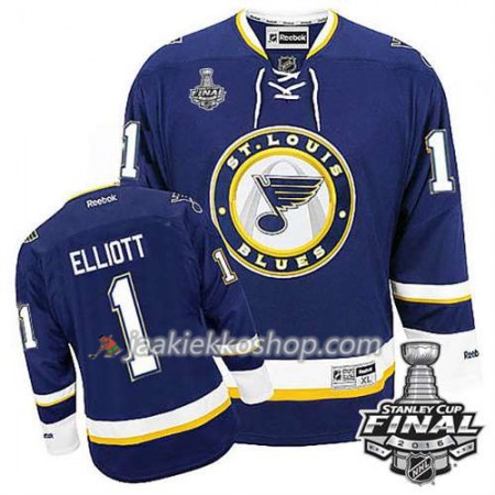Reebok NHL St. Louis Blues Pelipaita Brian Elliott #1 Sininen Kolmas 2016 Stanley Cup