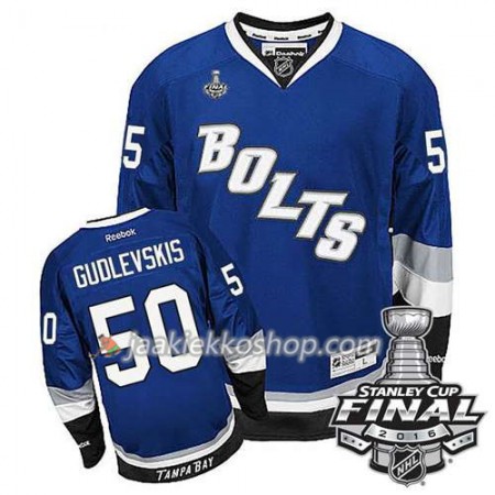 Reebok NHL Tampa Bay Lightning Pelipaita Kristers Gudlevskis #50 Sininen Kolmas 2016 Stanley Cup