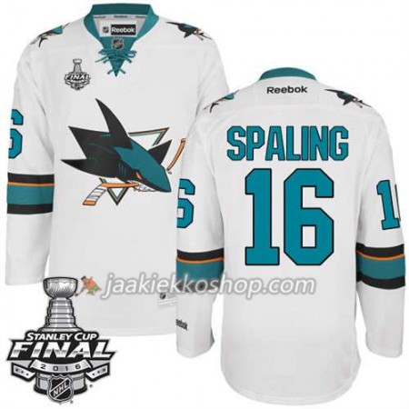 Reebok NHL San Jose Sharks Pelipaita Nick Spaling #16 Valkoinen Vieras 2016 Stanley Cup